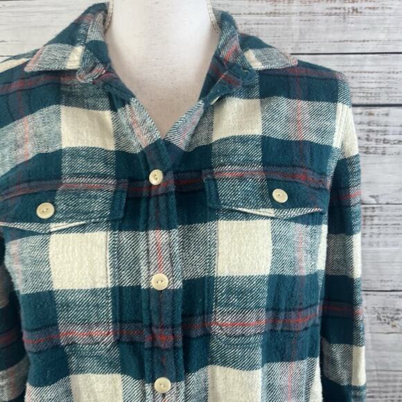 J. Crew Lumberjack Shirt size 4 Teal Red Plaid Flannel Button Up Casual Outdoors - Picture 5 of 8